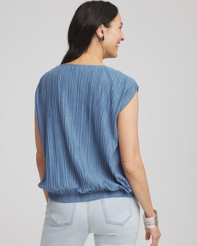 Melange Pleated Bubble-Hem Top - image 3